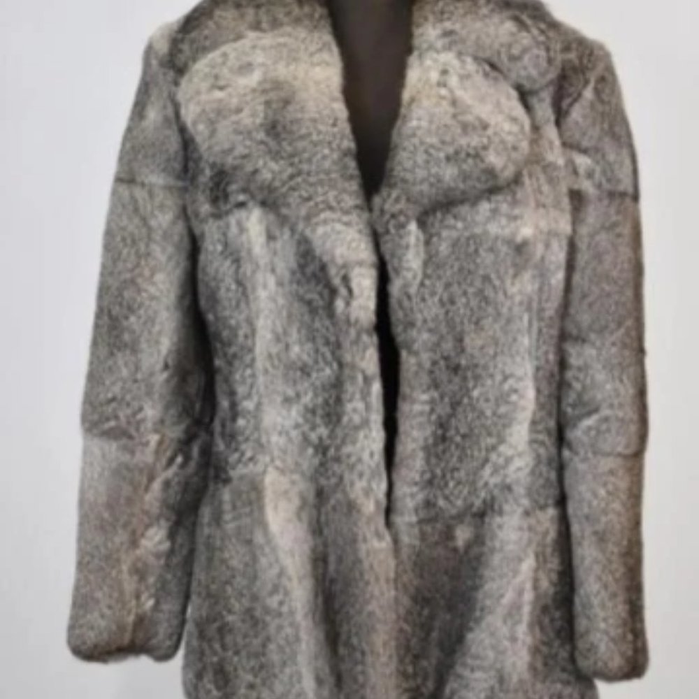 ST2BSM - Vintage Grey RABBIT FUR COAT Sz 44 FUR JACKET SZ S Woman's Winter Coat
